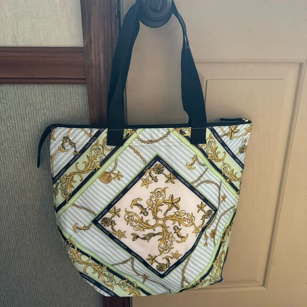 Victoria's Secret Black and Gold Patterned Tote Bag